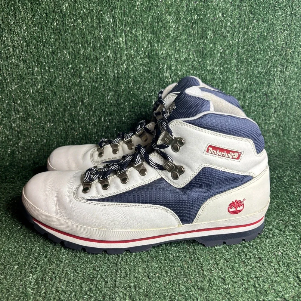 Timberland Euro Hiker Leather Vintage Gorpcore Boots White‎ Navy Mens Size 12 M